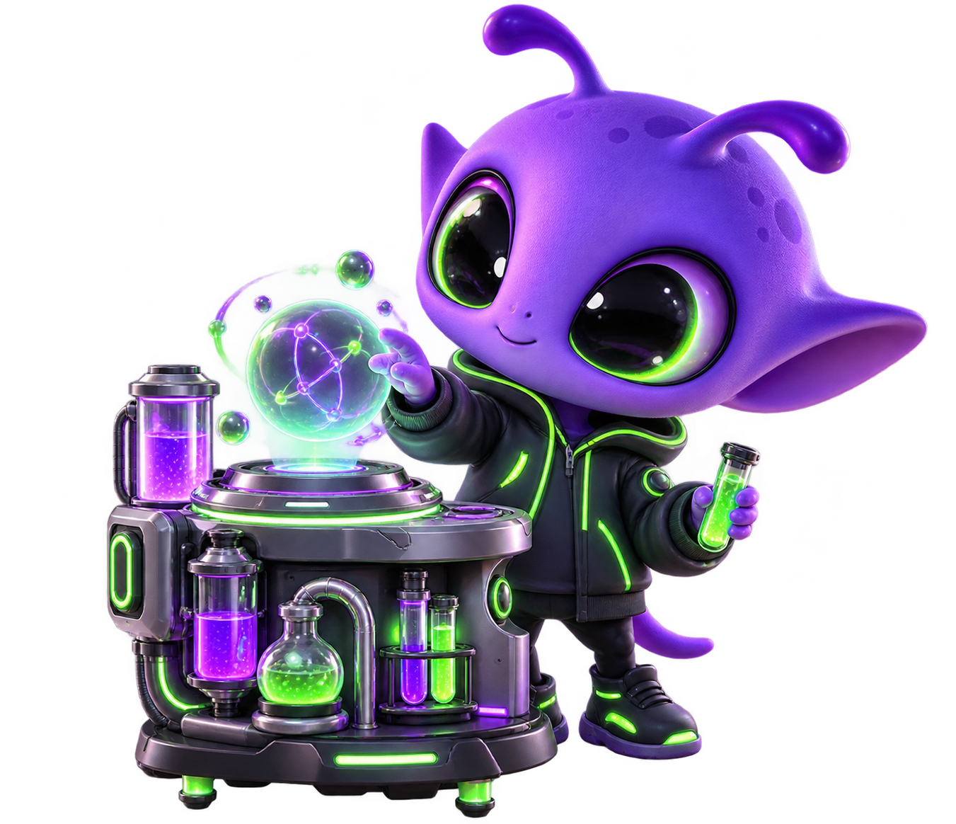 Mogu working inside a futuristic laboratory
